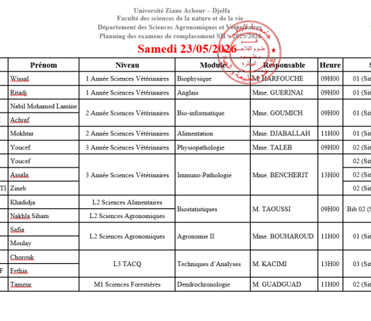 Département d’Agrom-vétérinaire-Examen de remplacement